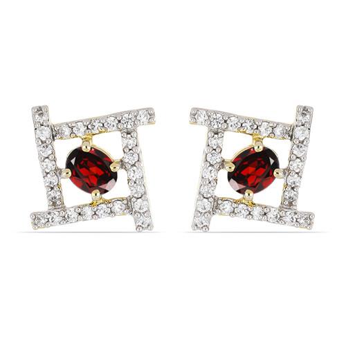 BUY 14K GOLD NATURAL GARNET GEMSTONE HALO EARRINGS WITH WHITE DIAMOND